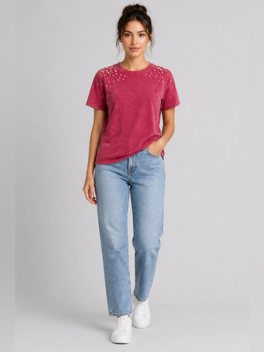 New Zara pearl distressed T shirt